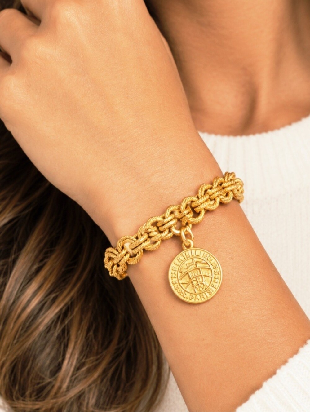 Céline Gold-plated Chunky Twisted Double Chain Bracelet With Globe Charm